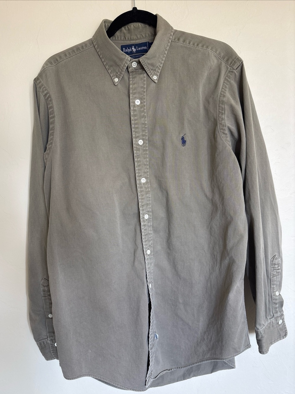 VTG Ralph Lauren Button Up Shirt Mens Size L Khaki Utility Cotton Pony 90s